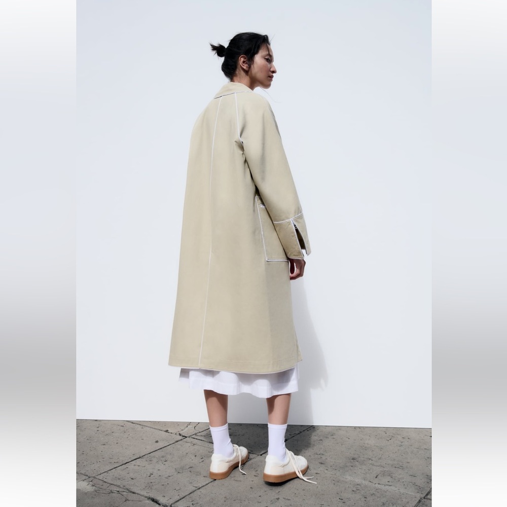 Zara OVERSIZED CONTRAST COAT. Beige. Sizes XS, S. New with Tags. - Picture 4 of 11